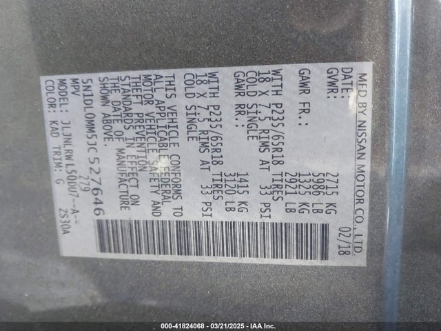 5N1DL0MM5JC527646 Infiniti QX60