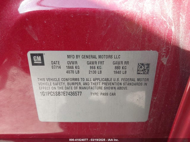 1G1PC5SB7E7436577 Chevrolet Cruze 1lt Auto