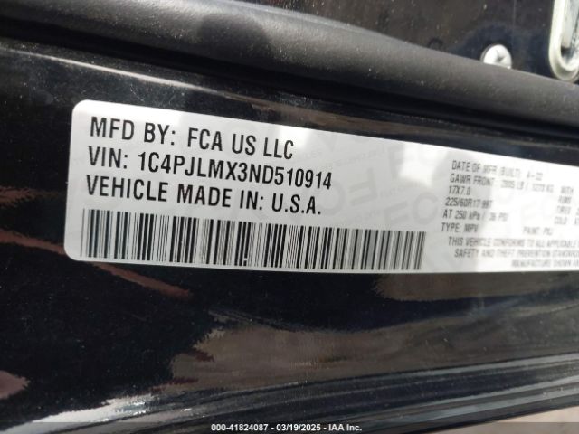 1C4PJLMX3ND510914 Jeep Cherokee Latitude Lux Fwd