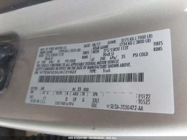 1FTEW1E50JKC01823 Ford F-150 Lariat