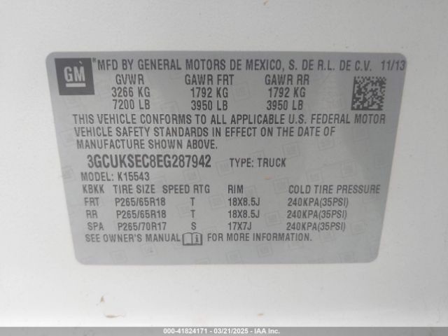 3GCUKSEC8EG287942 Chevrolet Silverado 1500 1lz