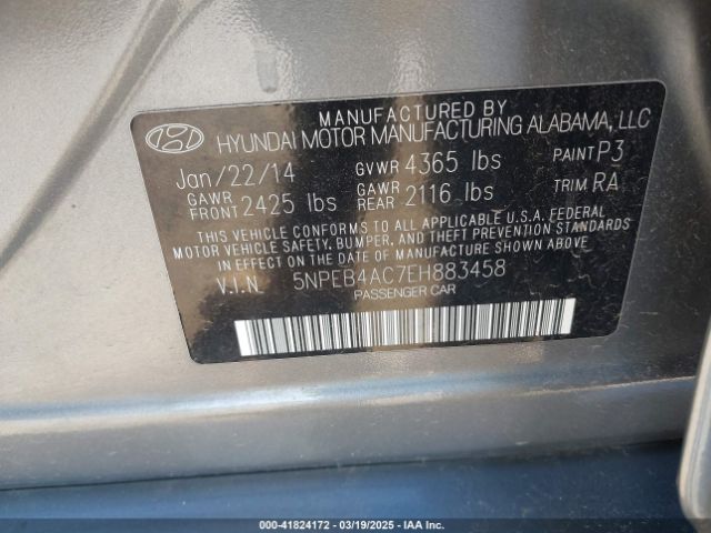 5NPEB4AC7EH883458 Hyundai SONATA GLS
