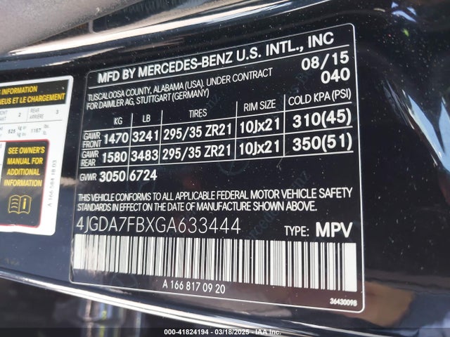 4JGDA7FBXGA633444 Mercedes-Benz Amg Gle 63 S 4matic