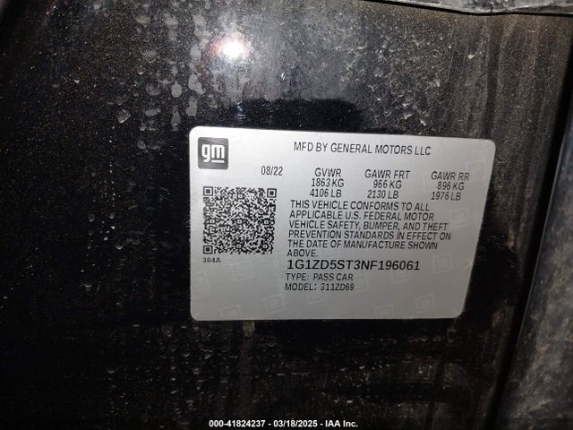 1G1ZD5ST3NF196061 Chevrolet Malibu Fwd Lt