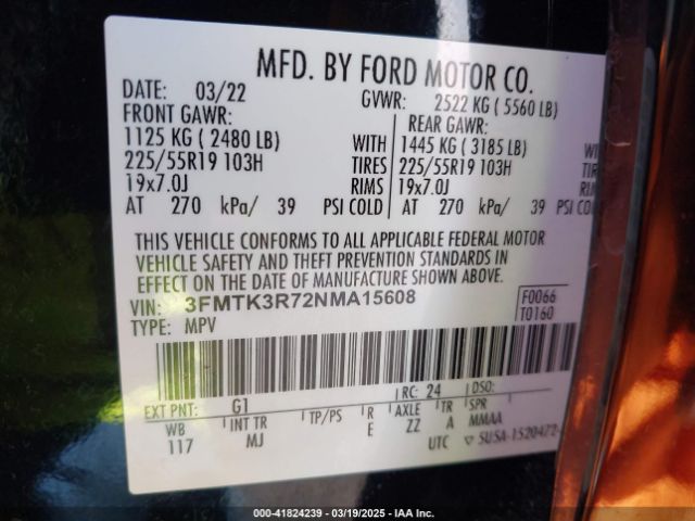 3FMTK3R72NMA15608 Ford Mustang Mach-e Premium