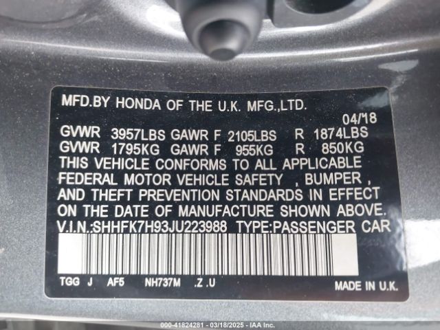 SHHFK7H93JU223988 Honda Civic Sport Touring