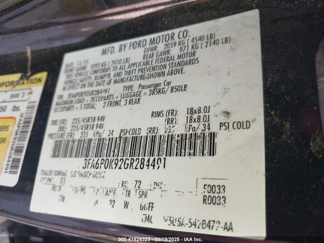 Ford Fusion Titanium 2016 3FA6P0K92GR284491 Image 9