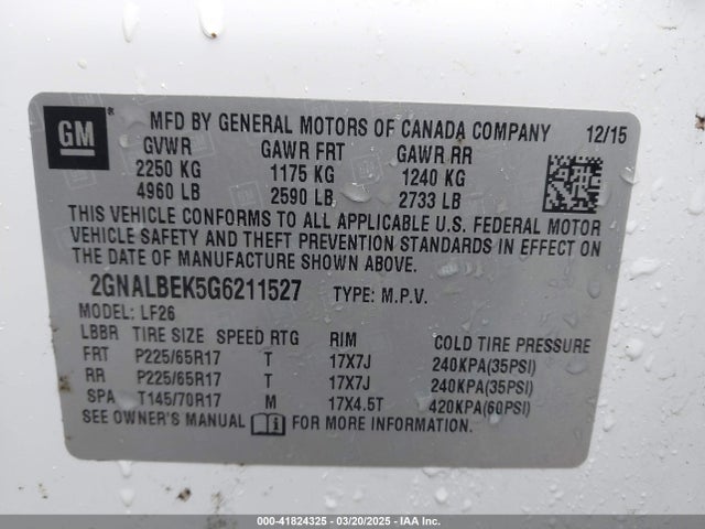 2GNALBEK5G6211527 Chevrolet EQUINOX LS