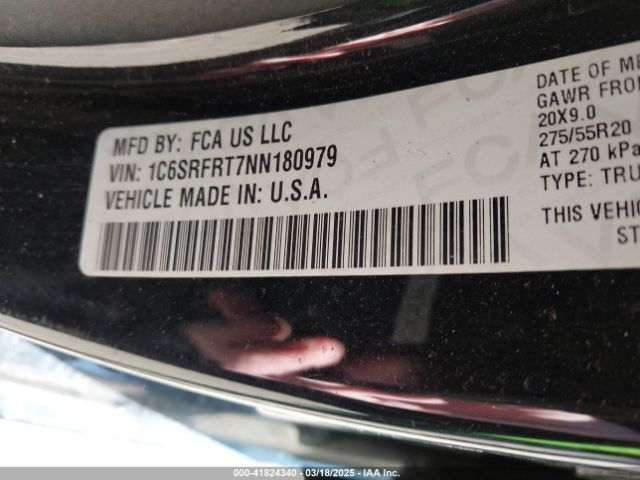 1C6SRFRT7NN180979 RAM 1500 Laramie  4x4 6'4 Box