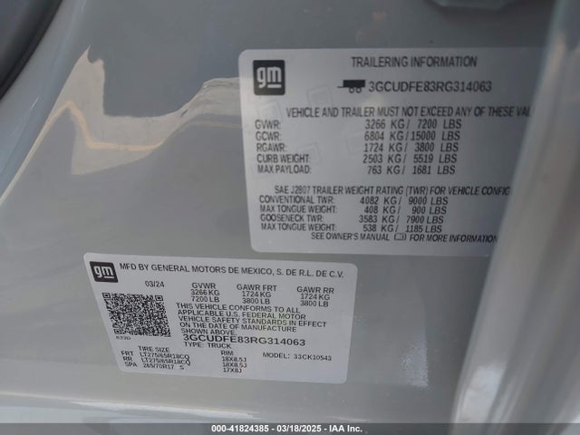 3GCUDFE83RG314063 Chevrolet Silverado 1500 4wd  Short Bed Lt Trail Boss