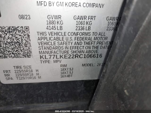 KL77LKE22RC106616 Chevrolet Trax Fwd Activ