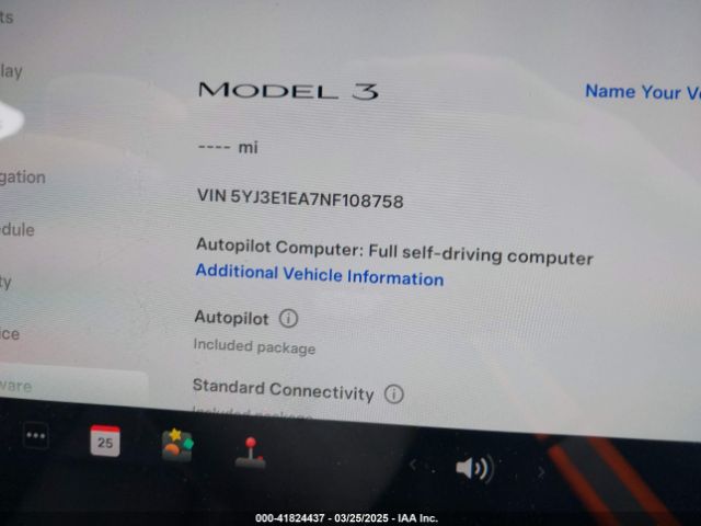 5YJ3E1EA7NF108758 Tesla Model 3 Rear-wheel Drive