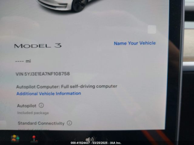 5YJ3E1EA7NF108758 Tesla Model 3 Rear-wheel Drive