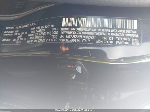 ZASPAKBN7L7C92393 Alfa Romeo Stelvio Ti Awd