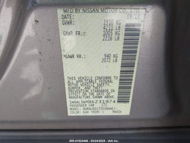 1N4AL3AP0EN231974 Nissan Altima 2.5 S