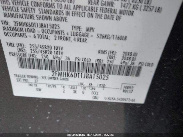 2FMHK6DT1JBA15025 Ford Flex Limited