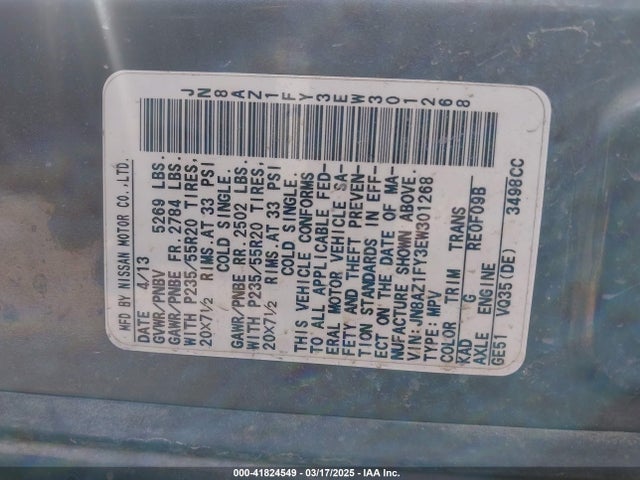 JN8AZ1FY3EW301268 Nissan MURANO CROSSCABRIOLET
