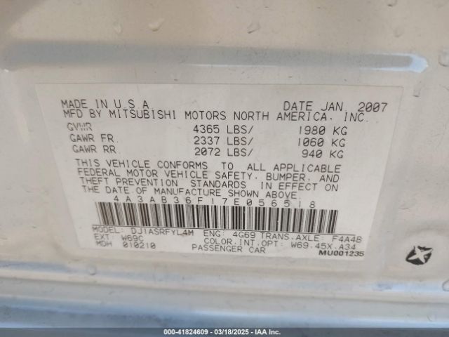 2007 MITSUBISHI GALANT 4A3AB36F17E056518 Photo 8
