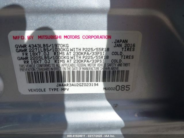 JA4AR3AU2GZ023194 Mitsubishi Outlander Sport 2.0 Es
