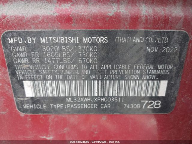 ML32AWHJXPH003511 Mitsubishi Mirage Black Edition/ralliart/se