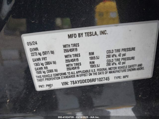 7SAYGDED6RF102745 Tesla Model Y Long Range Dual Motor All-wheel Drive/rwd