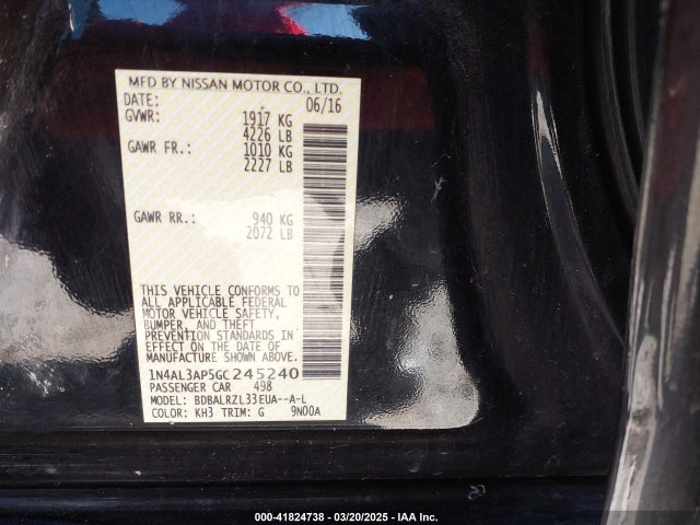 1N4AL3AP5GC245240 Nissan Altima 2.5 Sl
