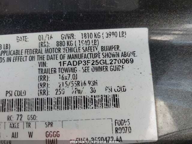 1FADP3F25GL270069 Ford FOCUS SE