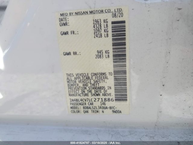 1N4BL4CV7LC271886 Nissan Altima Sr Fwd
