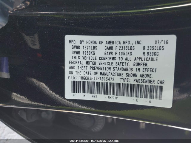 1HGCR2F17HA015472 Honda Accord Sport Se