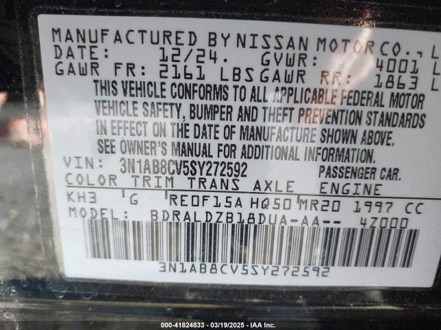 3N1AB8CV5SY272592 Nissan SENTRA SV