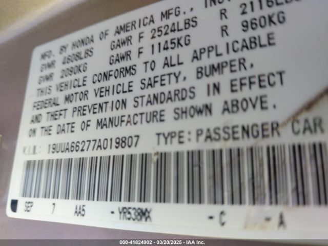 2007 ACURA TL 19UUA66277A019807 Photo 8