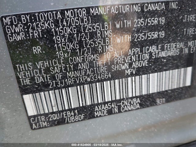 2T3J1RFVXPW334664 Toyota Rav4 Adventure
