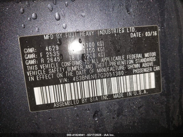 4S3BNEN67G3051380 Subaru Legacy 3.6r Limited