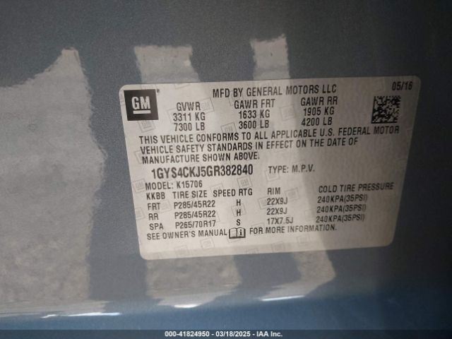 1GYS4CKJ5GR382840 Cadillac Escalade Premium Collection