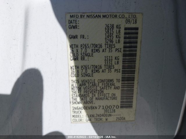 1N6AD0EV8KN710070 Nissan Frontier Sv