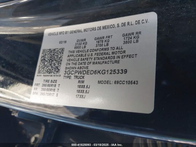 3GCPWDED6KG125339 Chevrolet Silverado 1500 Rst