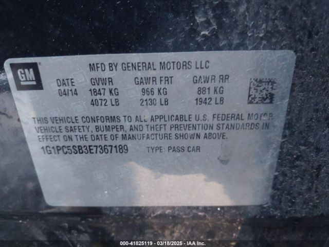 1G1PC5SB3E7367189 Chevrolet Cruze 1lt Auto