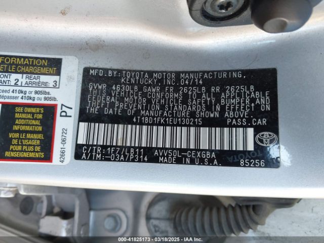 4T1BD1FK1EU130215 Toyota Camry Hybrid Xle