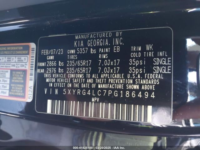 5XYRG4LC7PG186494 KIA SORENTO LX