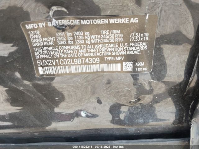 5UX2V1C02L9B74309 BMW X4 Xdrive30i
