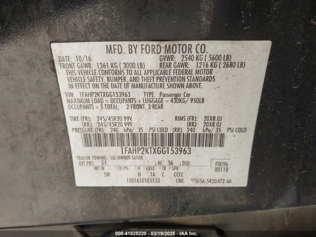 Ford TAURUS SHO 2016 1FAHP2KTXGG153963 Image 9