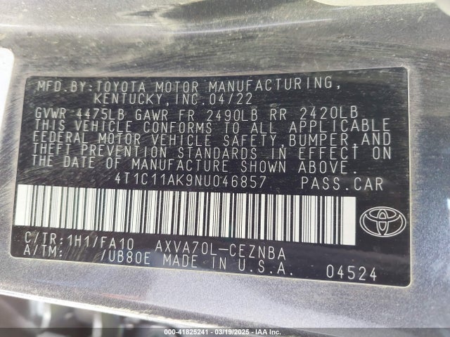 4T1C11AK9NU046857 Toyota CAMRY LE