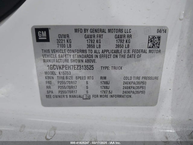 1GCVKPEH7EZ313525 Chevrolet Silverado 1500 Work Truck 2wt