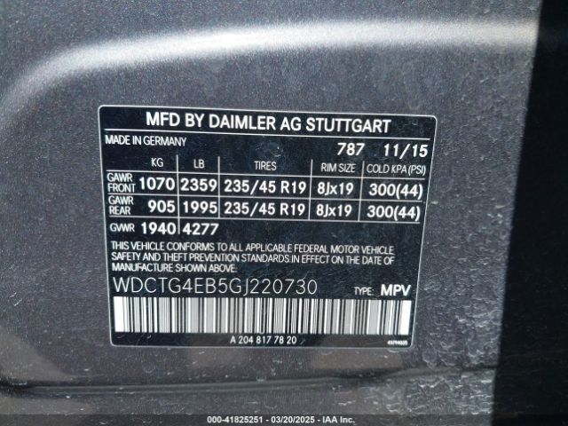 WDCTG4EB5GJ220730 Mercedes-Benz GLA 250
