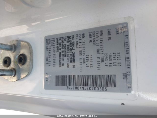 3N6CM0KN1EK700505 Nissan Nv200 S/sv