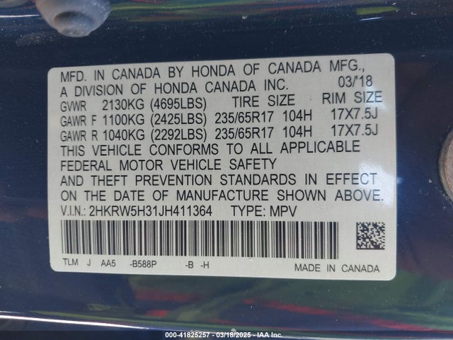2HKRW5H31JH411364 Honda CR-V LX