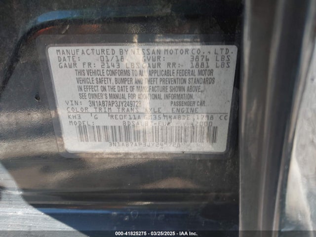 3N1AB7AP3JY249728 Nissan SENTRA S