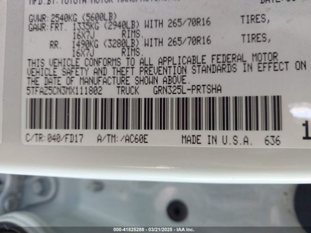 5TFAZ5CN3MX111802 Toyota Tacoma Trd Off-road