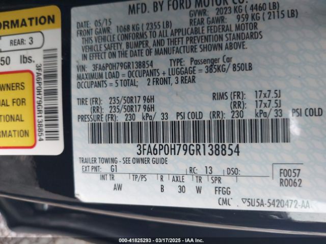 3FA6P0H79GR138854 Ford FUSION SE