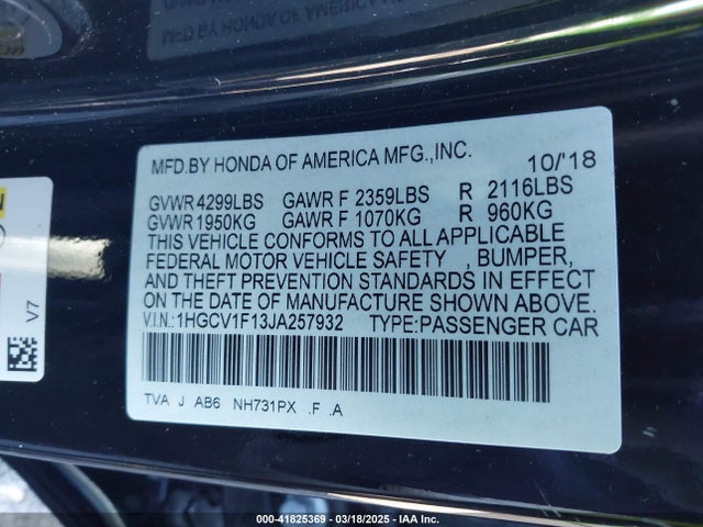 1HGCV1F13JA257932 Honda ACCORD LX